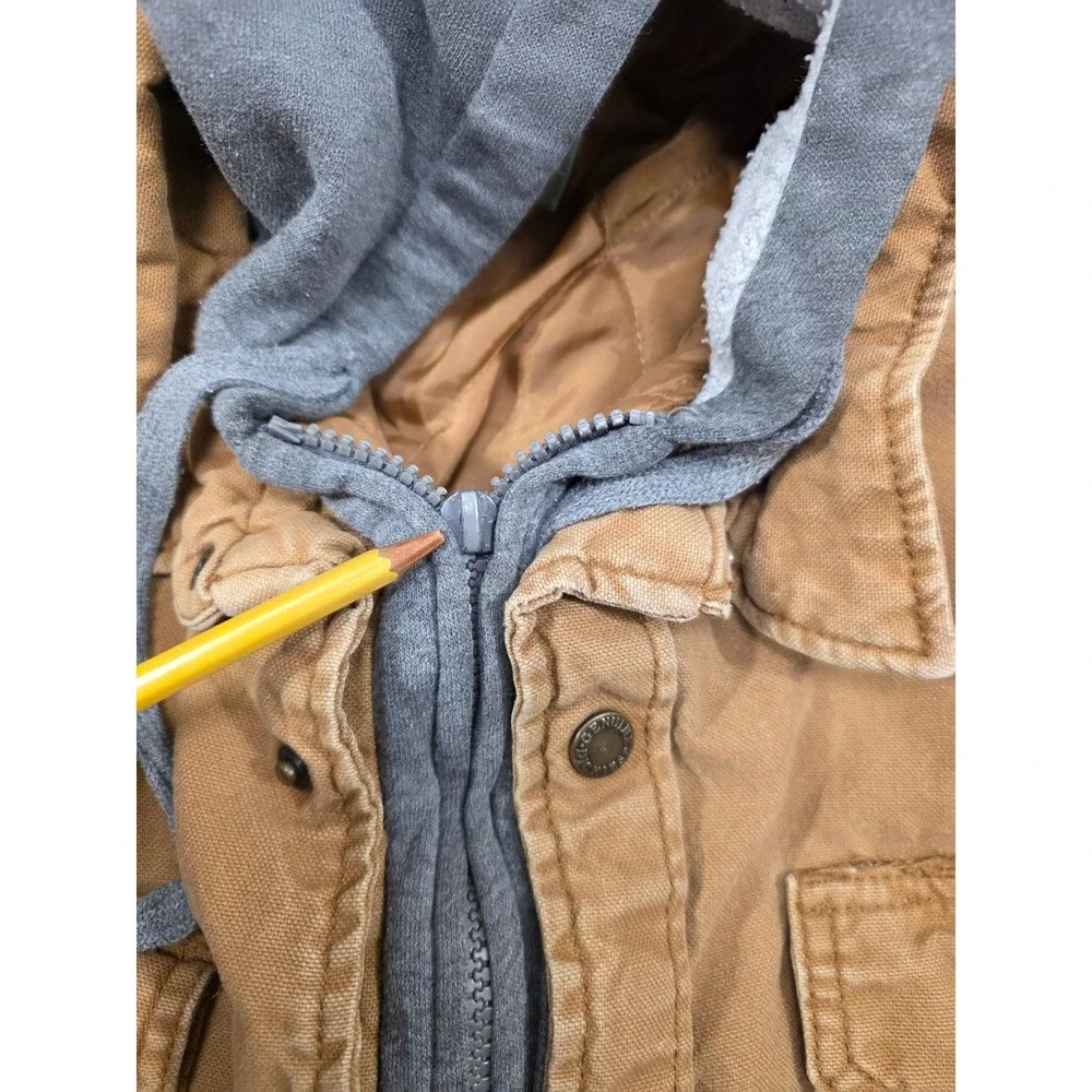 Genuine Dickies Mens Brown Canvas Hooded Shirt Jacket Quilted Lined Medium 38-40